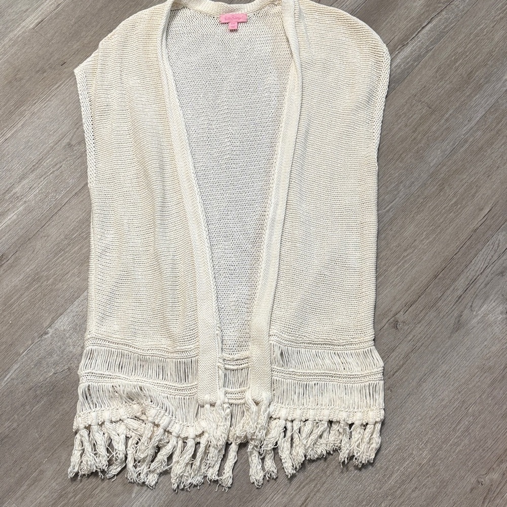 Lilly Pulitzer Ivory Fringe Sweater Poncho
